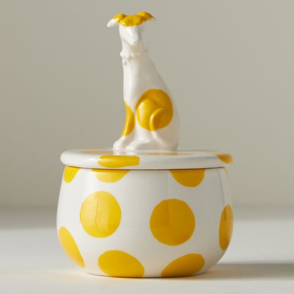 Anthropologie Yellow Polka Dot Dog Jar - Picture 1 of 6